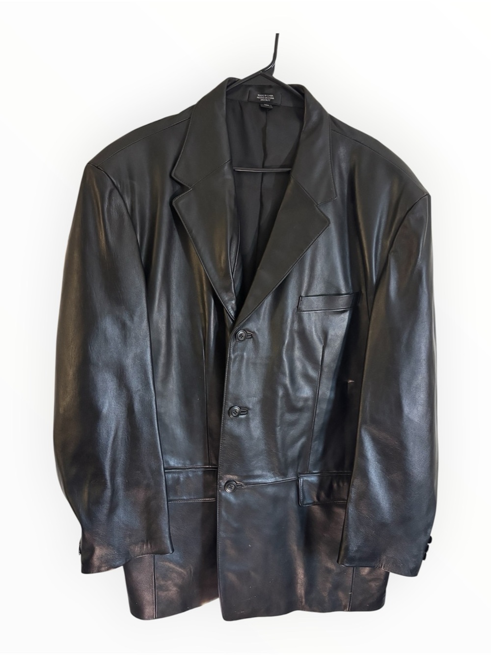 J. Ferrar Black Leather Single-Breasted Blazer Sport Jacket | Size XXL